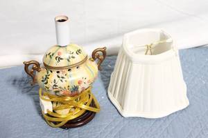 lot 166 image: Vintage Floral Ceramic Lamp Base with Fabric Shade