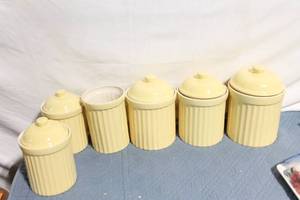 lot 174 image: Set of 6 Yellow Ceramic Canisters with Lids