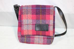 lot 198 image: Harriswear Harris Tweed Pink Plaid Crossbody Bag
