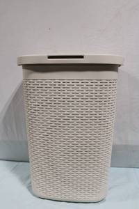 lot 204 image: Tall Wicker Style Plastic Laundry Hamper