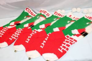 lot 209 image: Set of 5 Personalized Christmas Knit Stockings with Bells