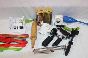 lot 210 image: Kitchen Tool Set with Knife Sharpener and Utensils