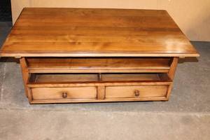 lot 221 image: Wood Coffee Table with Two Drawers and Shelf