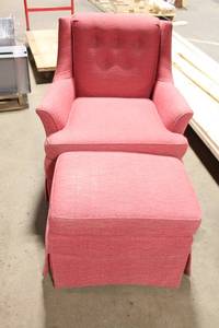 lot 223 image: Vintage Pink Armchair with Matching Ottoman