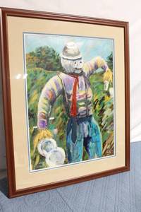 lot 239 image: Framed Scarecrow Painting by Poey Signed 1994