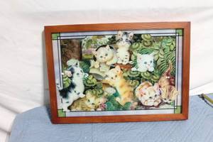 lot 243 image: Bradford Exchange Kitten Adventures Illuminated Stained Glass Framed Art