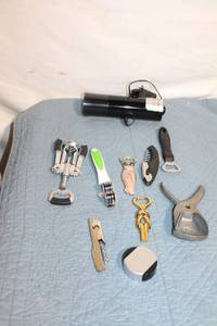 lot 255 image: Comprehensive Set of 10 Wine and Beverage Openers with Electric Opener