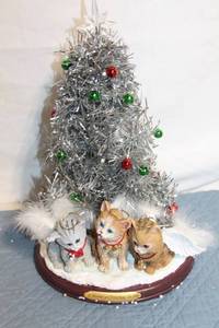 lot 272 image: Holiday Cat Angel Figurine with Silver Tinsel Christmas Tree