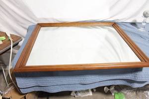 lot 290 image: Large Wooden Wall Mirror with Mounting Hardware