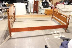 lot 291 image: Solid Wood Full Bed Frame with Turned Posts
