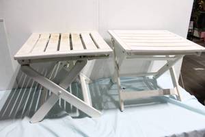 lot 293 image: Set of 2 White Folding Patio Tables