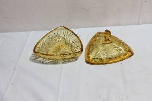 lot A-319 image: Vintage Amber Glass Candy Dish with Lid