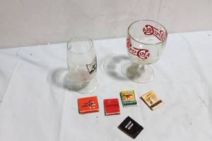 lot 331 image: Vintage Pepsi-Cola and Einbecker Beer Glasses with Matchbook Collection