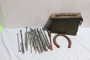 lot 335 image: Vintage Ammo Box and Assorted Metal Hardware Set