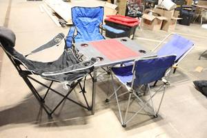 lot 348 image: Set of 4 Folding Camping Chairs with Cup Holder Table