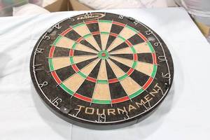 lot 358 image: 18-inch Tournament Dartboard with Hardy Wood Base