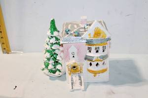 lot 367 image: Vintage Ceramic Christmas House and Tree Decoration