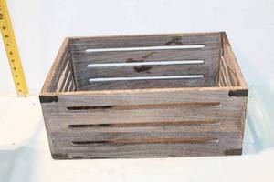 lot 379 image: Wooden Crate with Slatted Design and Metal Reinforcements