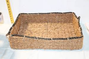lot 382 image: Large Woven Rectangular Basket Tray with Handles