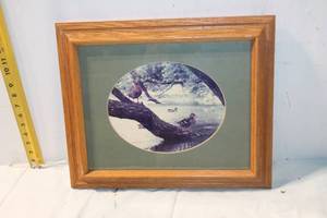 lot 405 image: Framed Wildlife Print of Ducks in Wooden Frame