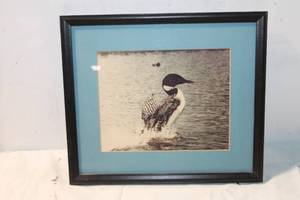 lot 407 image: Framed Artwork of Loon on Lake
