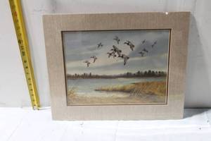 lot 420 image: Framed Artwork of Flying Ducks by John W Taylor