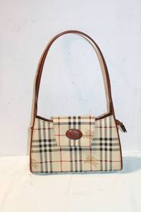 lot 438 image: Burberry Plaid Handbag with Leather Trim