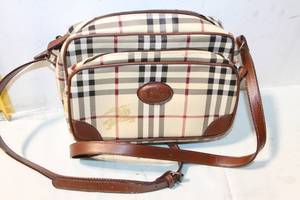 lot 439 image: Burberry Plaid Shoulder Handbag with Leather Trim