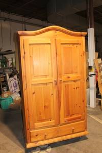 lot B-457 image: Wooden Wardrobe Armoire with Shelves and Drawers