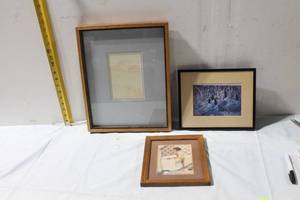 lot 465 image: Set of 3 Framed Artworks Vintage and Nature Scenes