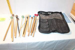 lot 495 image: Set of 18 Assorted Percussion Mallets with Storage Case