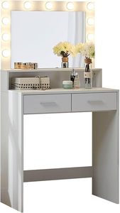 lot O-8 image: Small Vanity Desk with Mirror and Lights, Makeup Desk with Drawer and Shelves