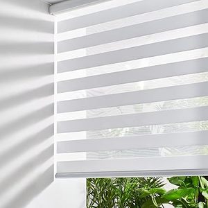 lot W-12 image: Persilux Cordless Zebra Blinds for Windows, Free-Stop Room Darkening Window Blinds (40 W x 72 H, White) Light Control for Day and Night