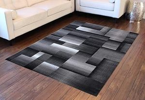 lot R-16 image: Masada Rugs, Modern Contemporary Area Rug, Grey Black (5 Feet X 7 Feet)