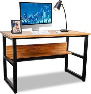 lot O-27 image: Halter Computer Desk with Storage Office Desk with Shelves for Home or Office Computer Desk with Shelves for PC Monitor Desktop Gaming Desk Study Desk Vintage Wood Black Metal Frame 47 Inches