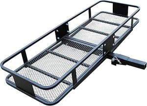 lot U-41 image: Rockland Steel Folding Hitch Mount Cargo Carrier, 60 x 20 x 6, 500 LBS Capacity, Heavy Duty Trailer Hitch Cargo Carrier, Foldable Hitch Rack Basket
