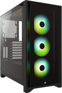 lot E-44 image: CORSAIR iCUE 4000X RGB Tempered Glass Mid-Tower ATX PC Case - 3X SP120 RGB Elite Fans - iCUE Lighting Node CORE Controller - High Airflow - Black