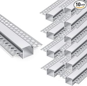 lot C-74 image: 10-Pack 6.6ft2Meter Drywall LED Aluminum Channel System with Milky Cover, End Caps and Mounting Clips, Aluminum Profile for LED Strip Light Installations (Double-Edge-6.6ft, 10)