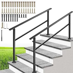 lot P-93 image: VIVOHOME 2-Pack 5 Step Hand Rails for Outdoor Steps, Wrought Iron Railing, Black Oval Exterior Hand Railing for Porch, Deck, or Indoor Stairs, Railing Kit