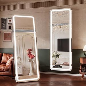 lot B-96 image: 63x20 LED Full-Length Mirror - Stand or Wall Mount Mirror with Lights, Full Body Mirror with Lights, 3 Color Modes, Dimmable Lights - Floor Length Mirror with Lights for Bedroom