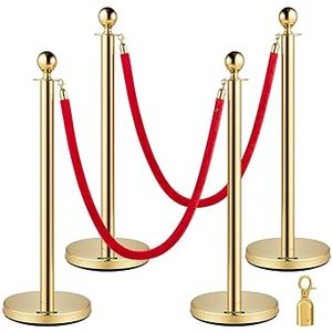 lot P-101 image: VEVOR Velvet Ropes and Posts, 5 ft Red Velvet Rope, Stanchion Post, Crowd Control Barriers Gold Stanchions, Red Carpet Poles Rubber Base, Crowd Control Ropes and Poles for Party (38, Gold, 4)