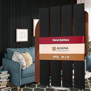 lot I-104 image: Avana Acoustic Wood Wall Panels  94.4 X 12.6 Inch Black Oak Acoustic Panels 4 PCs  Wall Panels For Interior Wall Decor For Homes, Offices, Studios