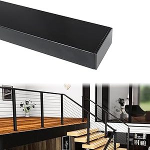 lot P-107 image: Muzata 66 Stainless Steel Handrail Black Rectangular Top Rail Cable Railing System Handrail Deck Stair Indoor Outdoor with End Cap for Cable Railing Kit HT10 BP4