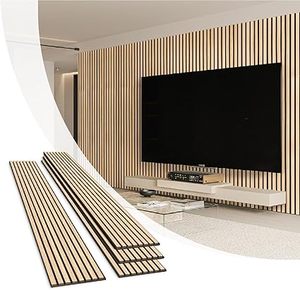 lot I-121 image: Olanglab Wood Slat Wall Panels, Wooden Acoustic Wall Panels, 94.5x12.6 Each 3D Wall Panels for Interior Wall Decor, 4 Pack in Total 94.5x50.4 (Warm Oak)