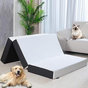 lot A-133 image: Folding Mattress Queen Size,6 inch Tri-fold Memory Foam Mattress Topper with Washable Cover, Non-Slip Bottom Mattress Guest Bed Queen Size, 78 x 58 x 6