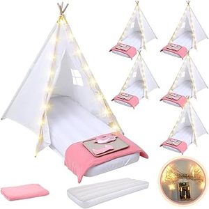 lot K-148 image: Windyun 6 Pack Kids Teepee Tent Bulk with Light and Inflatable Airbed, Natural Cotton Toddler Play Tent