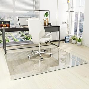 lot O-157 image: Tempered Glass 46 x 55 Glass Chair Mat, Heavy Duty Hard Tempered Glass Mat with Round Corner