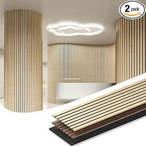 lot I-173 image: 93.7x12.6 Wood Slat Wall Panel with Felt Backing, 2 Pack Fluted Sound Absorbing Wood Panel for Stylish Decor and Noise Reduction, Oak