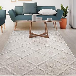 lot R-175 image: Antep Rugs Palafito 8x10 Geometric Shag Diamond High-Low Pile Textured Indoor Area Rug (Beige, 710 x 10)