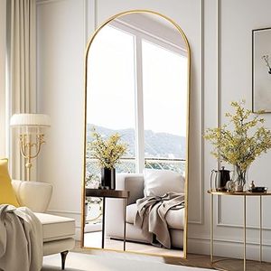 lot B-179 image: Floor Length Mirror, 76x34 Arched Full Length Mirror, Mirror Full Length Standing Hanging or Leaning, Freestanding Full Body Mirror, Wall Mounted Mirror with Thin Aluminum Frame (Gold)